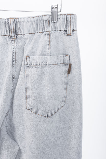 Brunello Cucinelli AW22 Grey Acid-Wash Elastic-Waist Wide-Leg Jeans