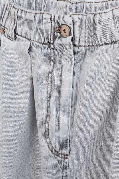 Brunello Cucinelli AW22 Grey Acid-Wash Elastic-Waist Wide-Leg Jeans