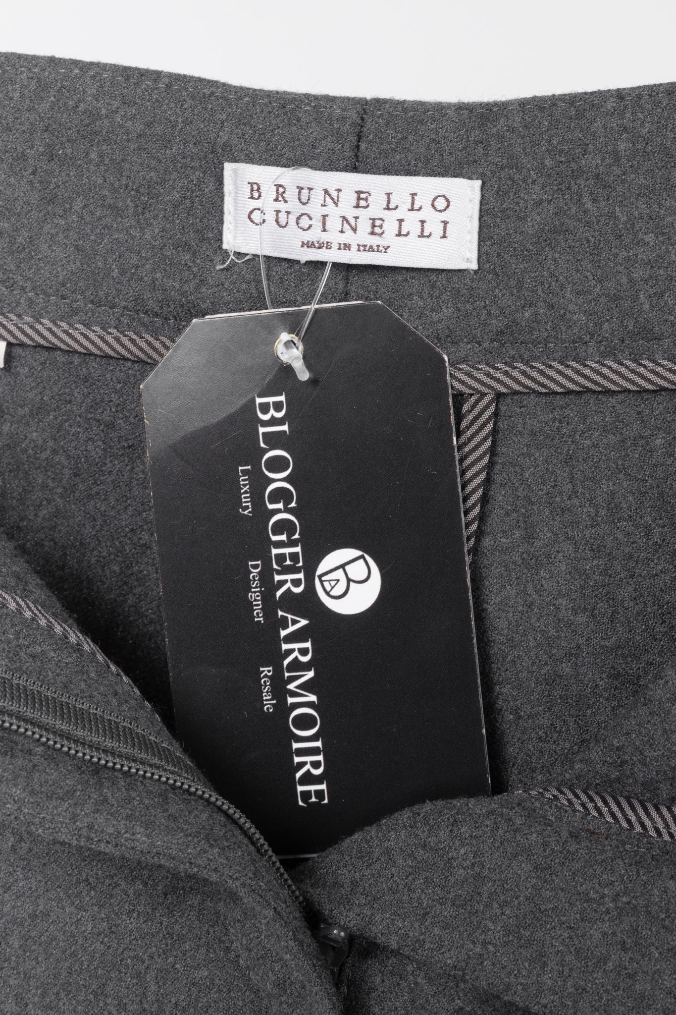 Brunello Cucinelli Grey Wool-Flannel Skinny Pants
