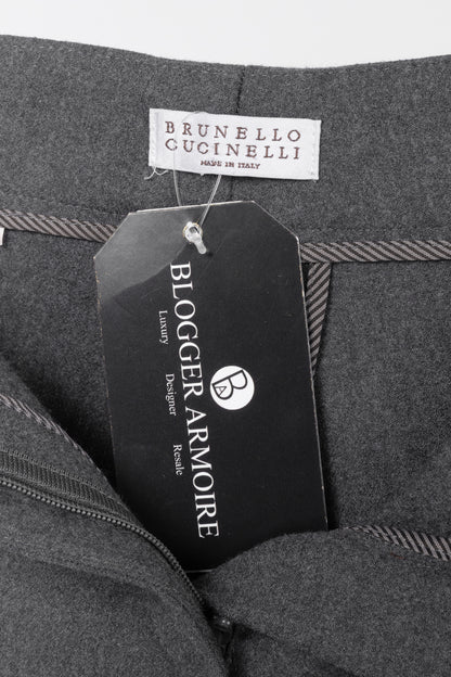 Brunello Cucinelli Grey Wool-Flannel Skinny Pants
