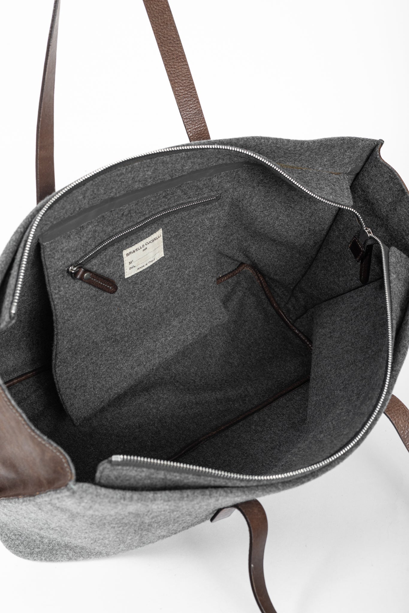 Brunello Cucinelli Grey Wool-Felt Leather-Trim Tote