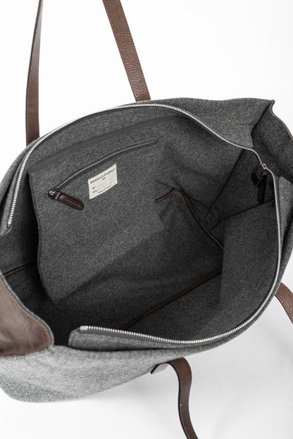 Brunello Cucinelli Grey Wool-Felt Leather-Trim Tote