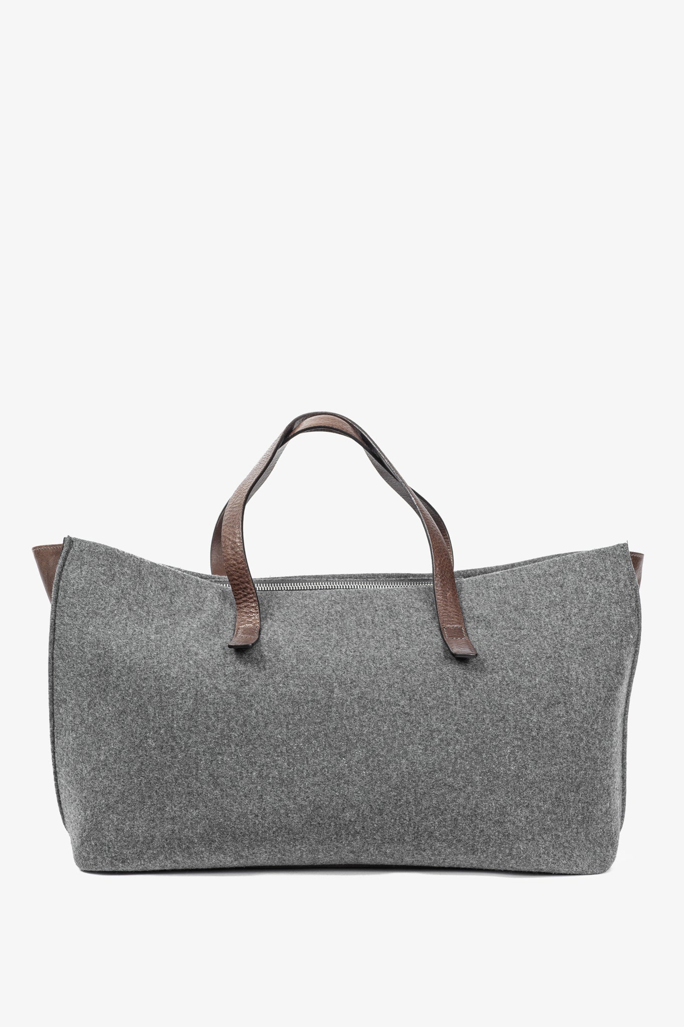 Brunello Cucinelli Grey Wool-Felt Leather-Trim Tote