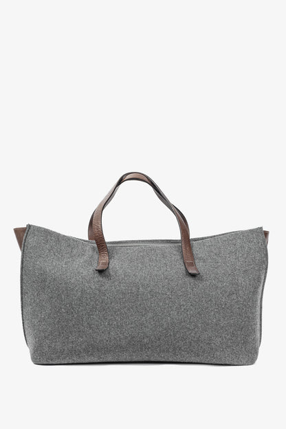 Brunello Cucinelli Grey Wool-Felt Leather-Trim Tote
