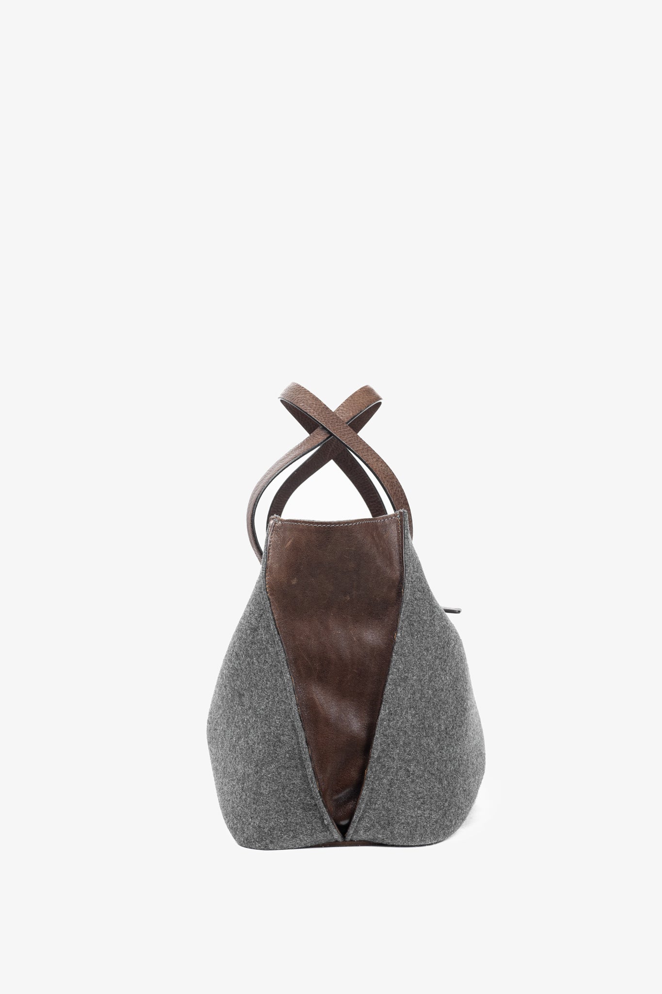 Brunello Cucinelli Grey Wool-Felt Leather-Trim Tote