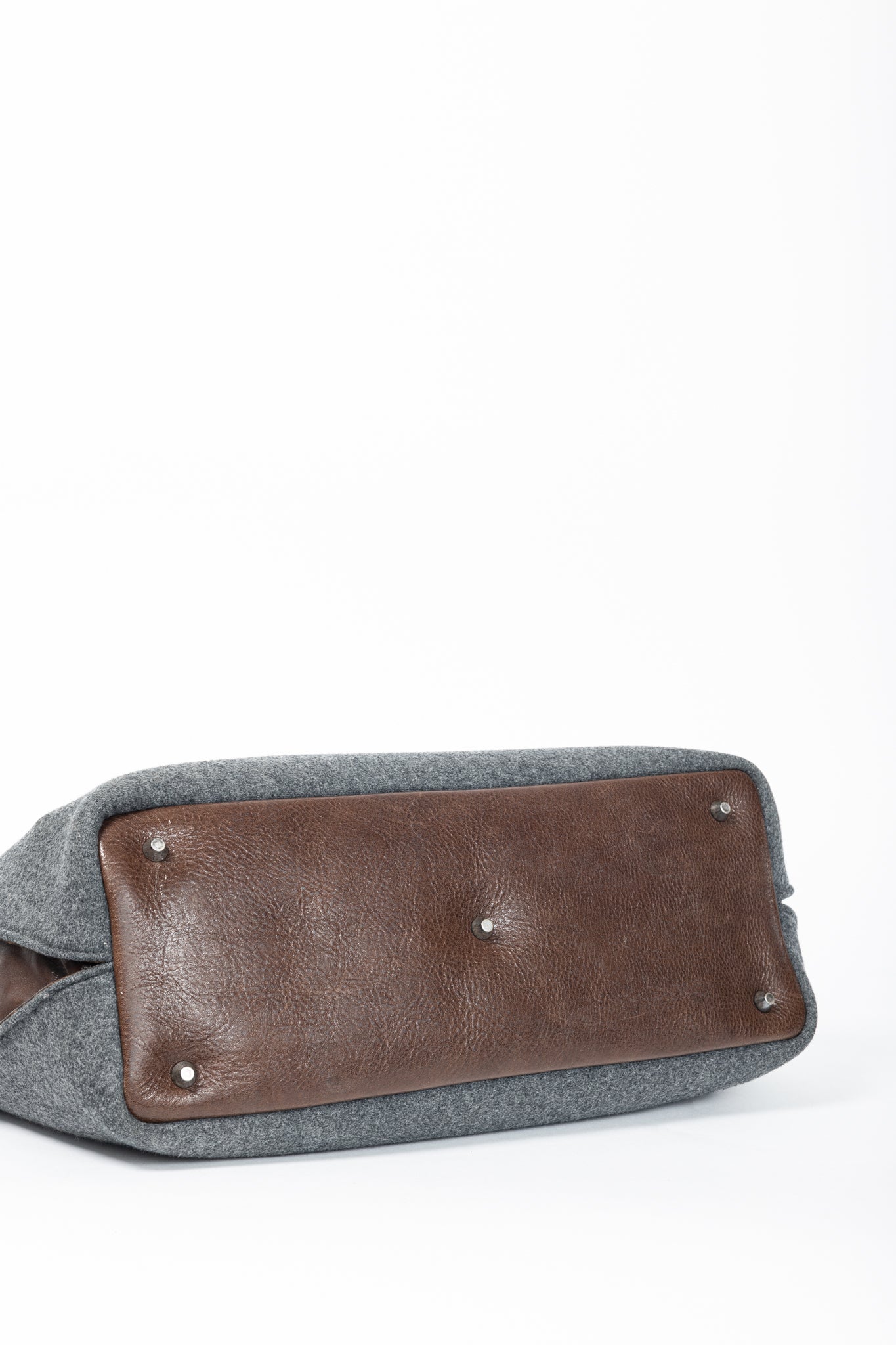 Brunello Cucinelli Grey Wool-Felt Leather-Trim Tote