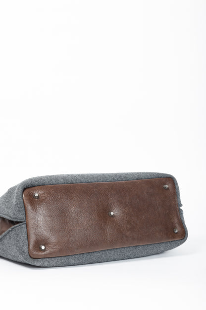 Brunello Cucinelli Grey Wool-Felt Leather-Trim Tote