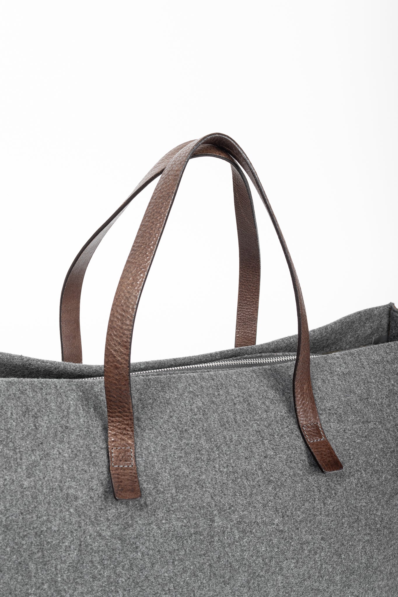 Brunello Cucinelli Grey Wool-Felt Leather-Trim Tote