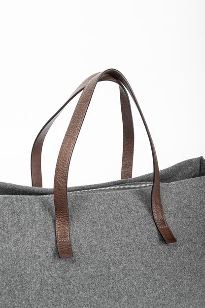 Brunello Cucinelli Grey Wool-Felt Leather-Trim Tote