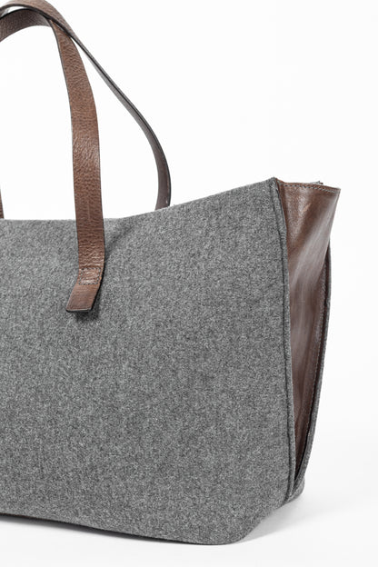 Brunello Cucinelli Grey Wool-Felt Leather-Trim Tote