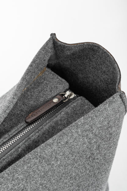 Brunello Cucinelli Grey Wool-Felt Leather-Trim Tote