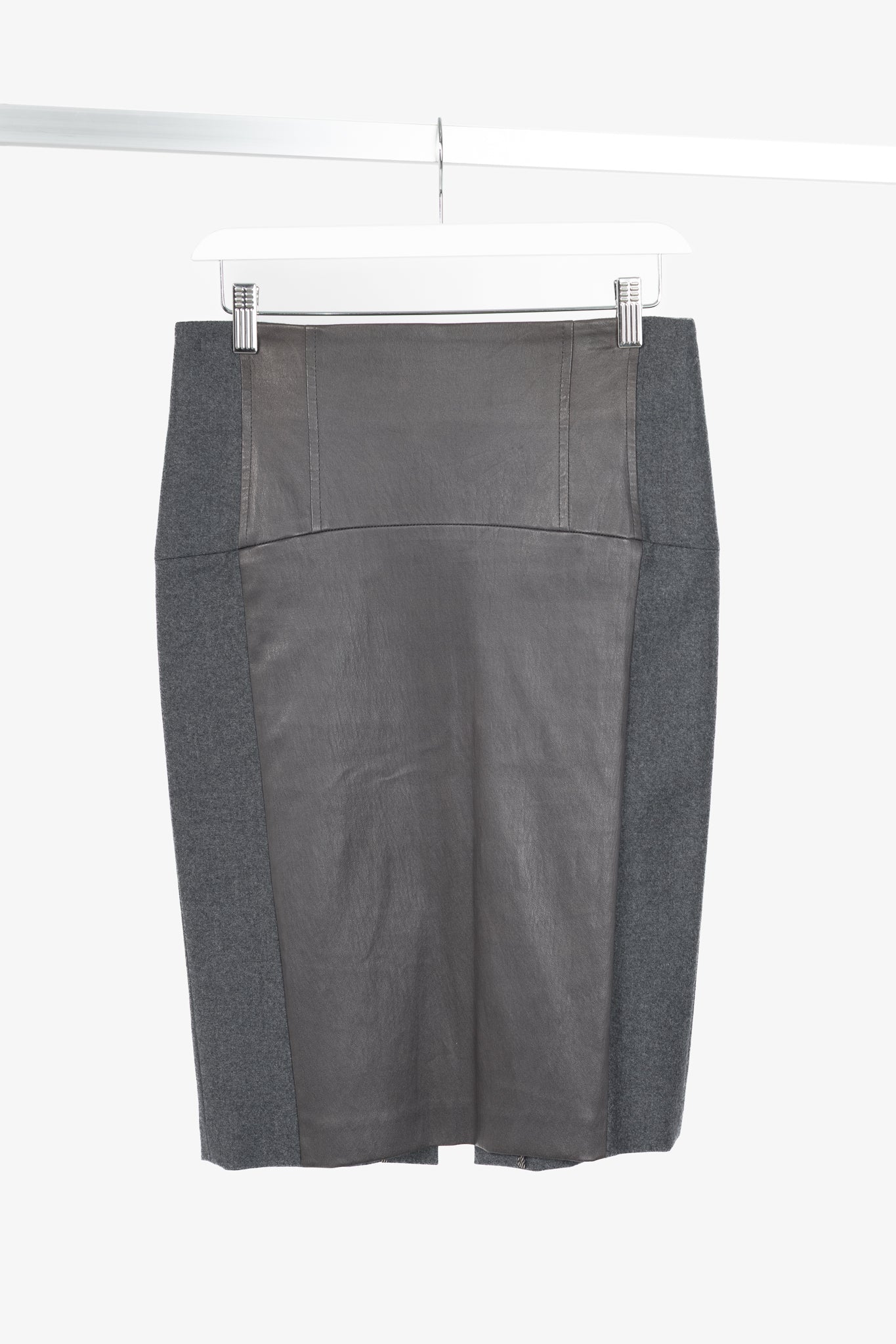 Brunello Cucinelli Grey Leather-Panel Pencil Skirt