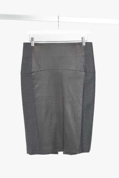 Brunello Cucinelli Grey Leather-Panel Pencil Skirt