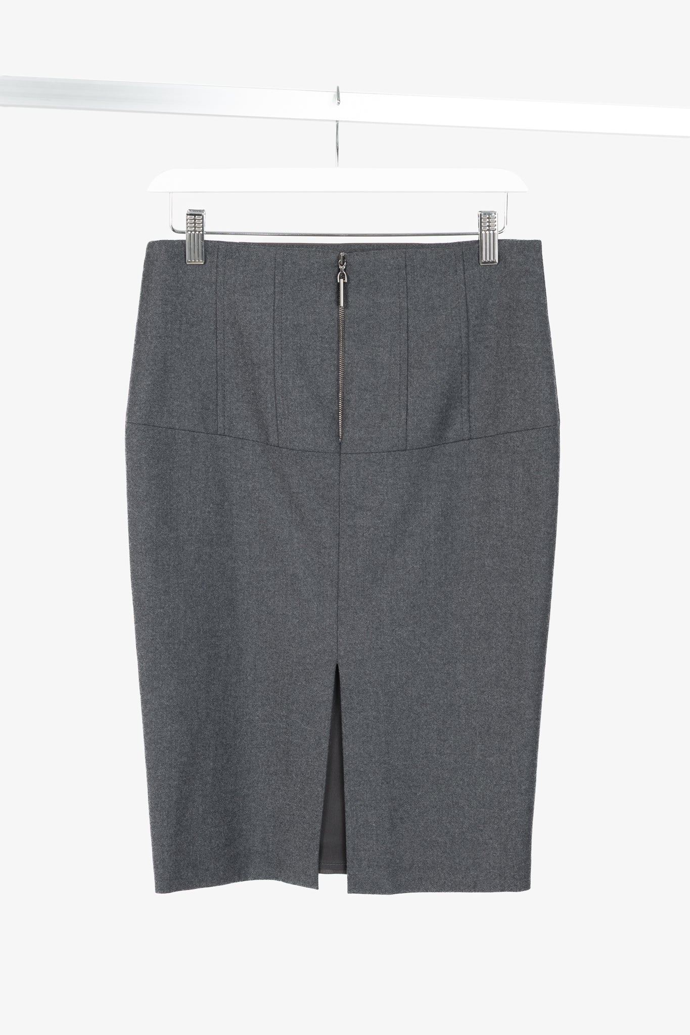Brunello Cucinelli Grey Leather-Panel Pencil Skirt