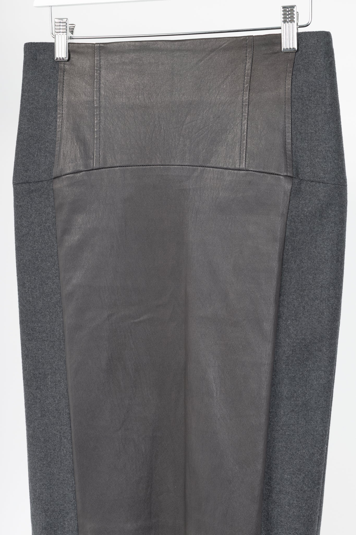 Brunello Cucinelli Grey Leather-Panel Pencil Skirt