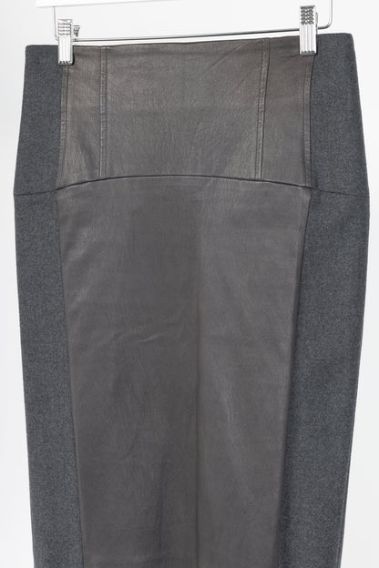 Brunello Cucinelli Grey Leather-Panel Pencil Skirt