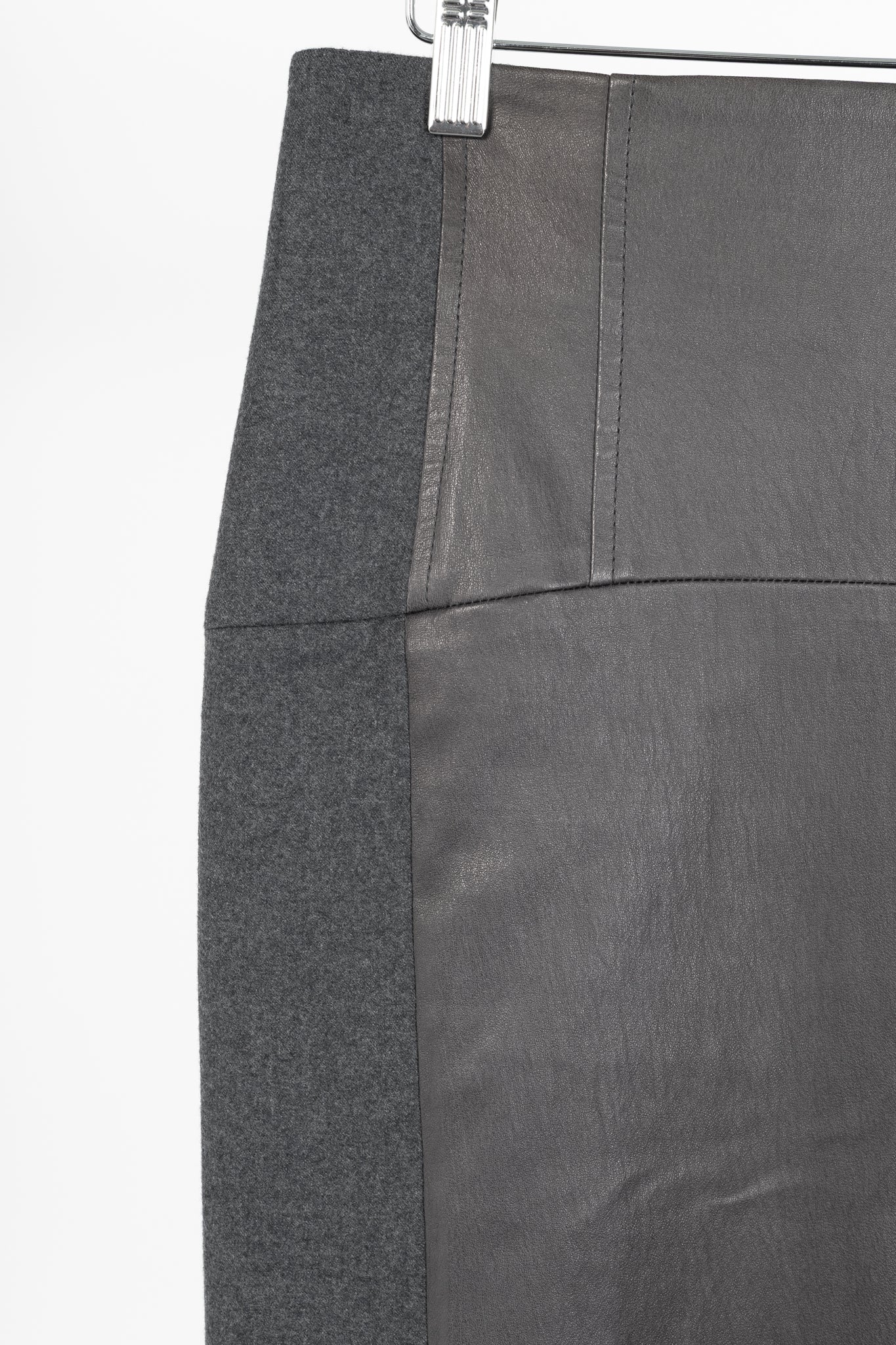 Brunello Cucinelli Grey Leather-Panel Pencil Skirt