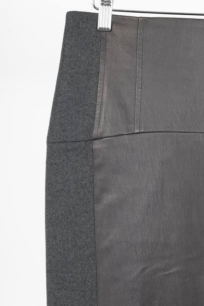 Brunello Cucinelli Grey Leather-Panel Pencil Skirt