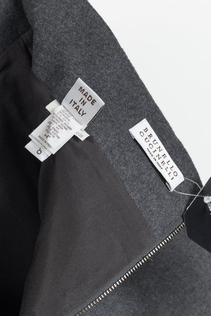 Brunello Cucinelli Grey Leather-Panel Pencil Skirt