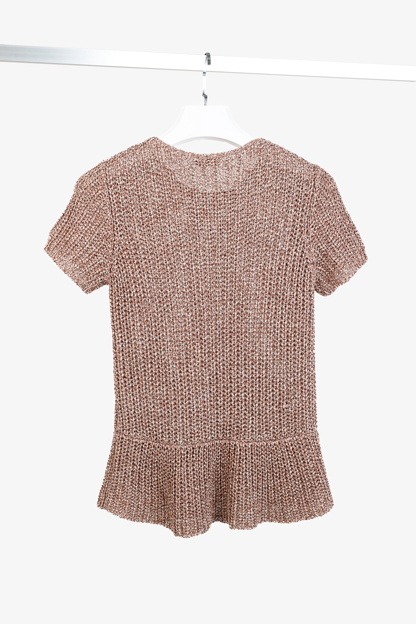 Brunello Cucinelli Salmon Chunky Cotton-Knit Short-Sleeve Sweater