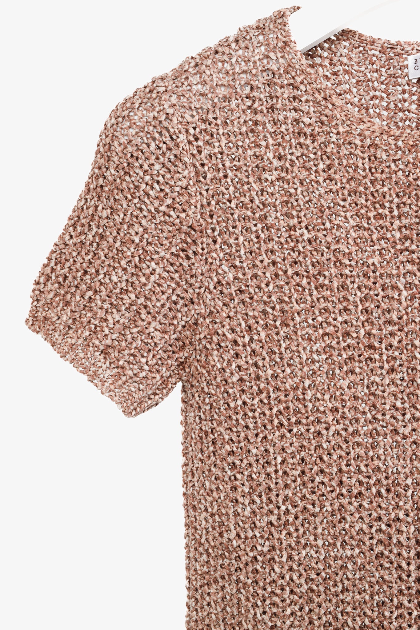 Brunello Cucinelli Salmon Chunky Cotton-Knit Short-Sleeve Sweater