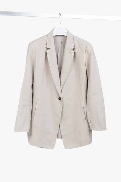 Brunello Cucinelli SS18 Oatmeal Cotton & Linen Monili-Trim Blazer