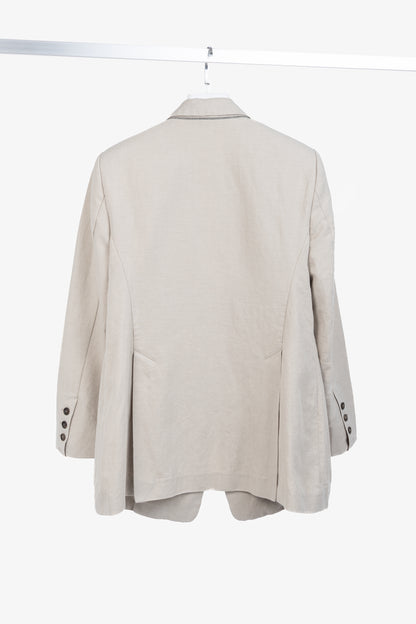Brunello Cucinelli SS18 Oatmeal Cotton & Linen Monili-Trim Blazer