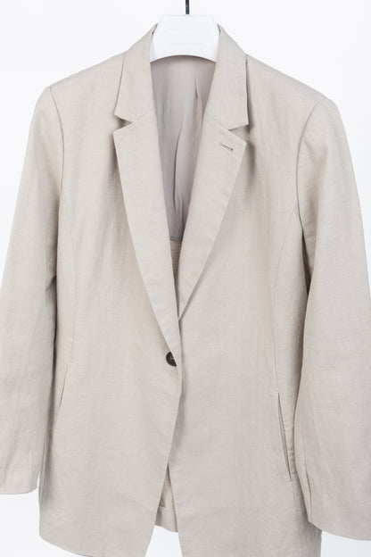 Brunello Cucinelli SS18 Oatmeal Cotton & Linen Monili-Trim Blazer