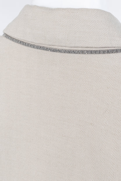 Brunello Cucinelli SS18 Oatmeal Cotton & Linen Monili-Trim Blazer