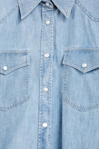 Brunello Cucinelli SS/22 Blue Monili-Trim Button-Down Long-Sleeved Denim Shirt