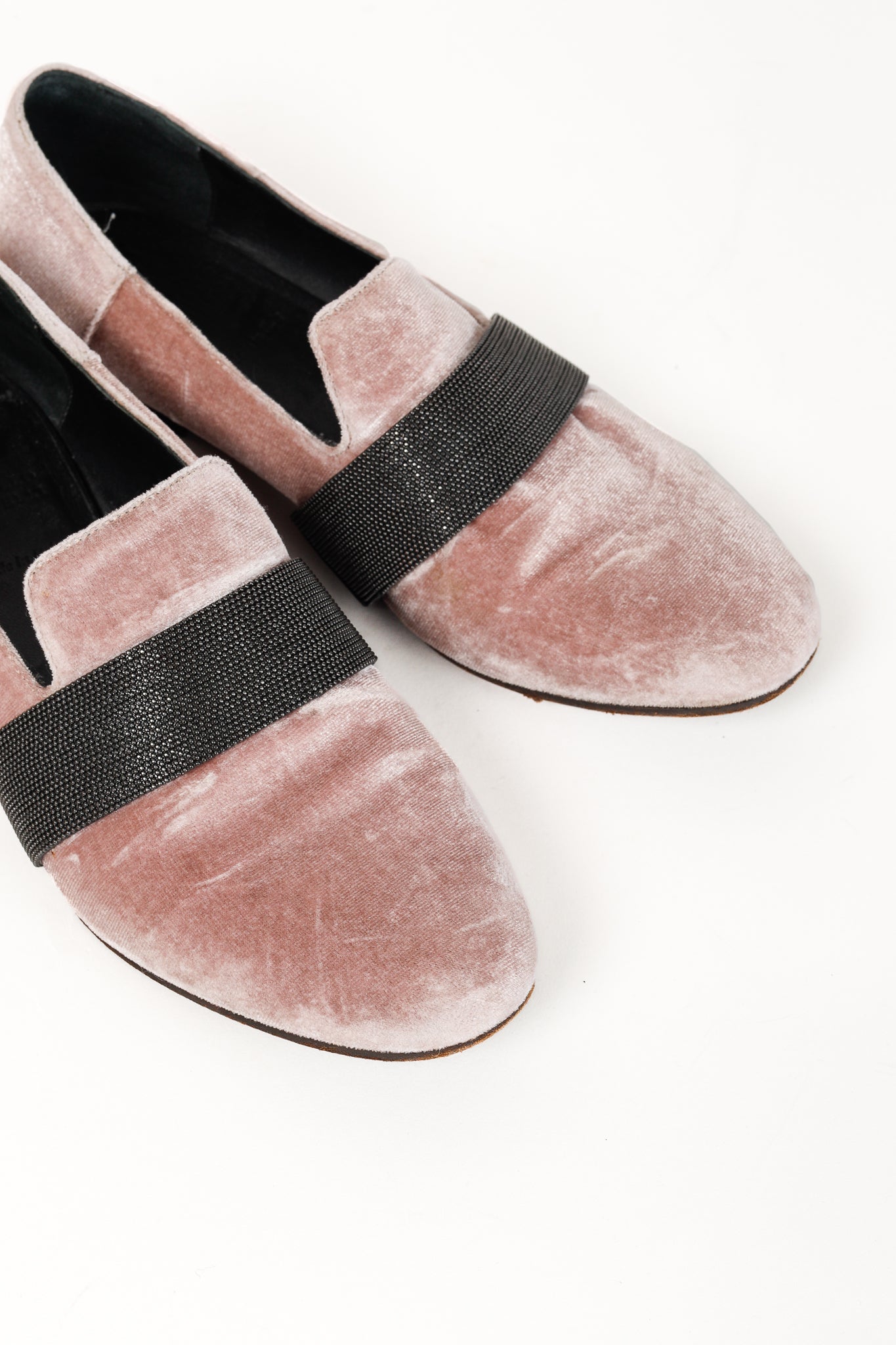 Brunello Cucinelli Monili Mauve Velvet Flat Slipper Loafers