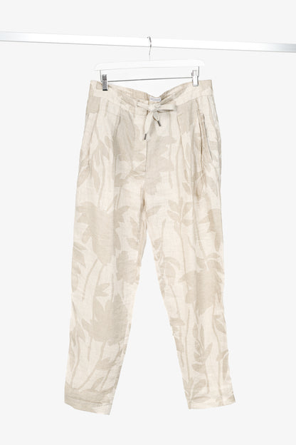 Brunello Cucinelli SS/24 Natural Ramage Floral-Print Linen Slouchy Trousers