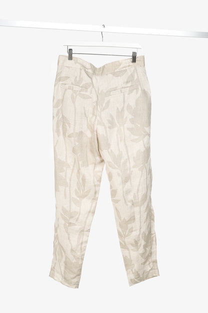 Brunello Cucinelli SS/24 Natural Ramage Floral-Print Linen Slouchy Trousers