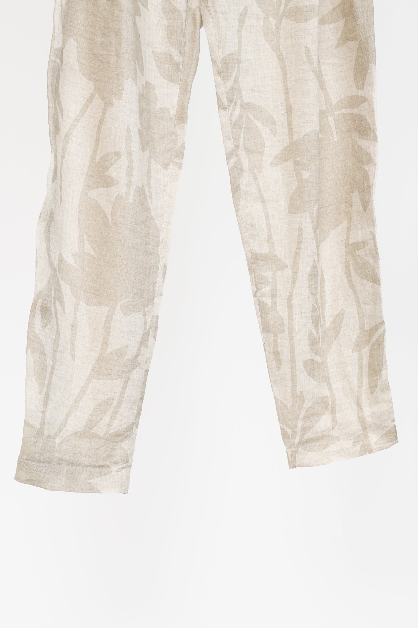 Brunello Cucinelli SS/24 Natural Ramage Floral-Print Linen Slouchy Trousers