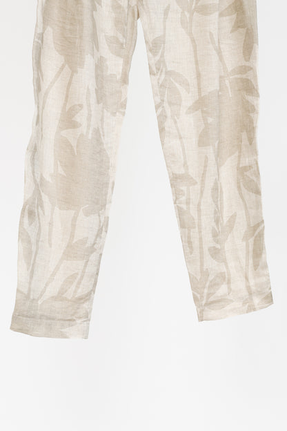 Brunello Cucinelli SS/24 Natural Ramage Floral-Print Linen Slouchy Trousers