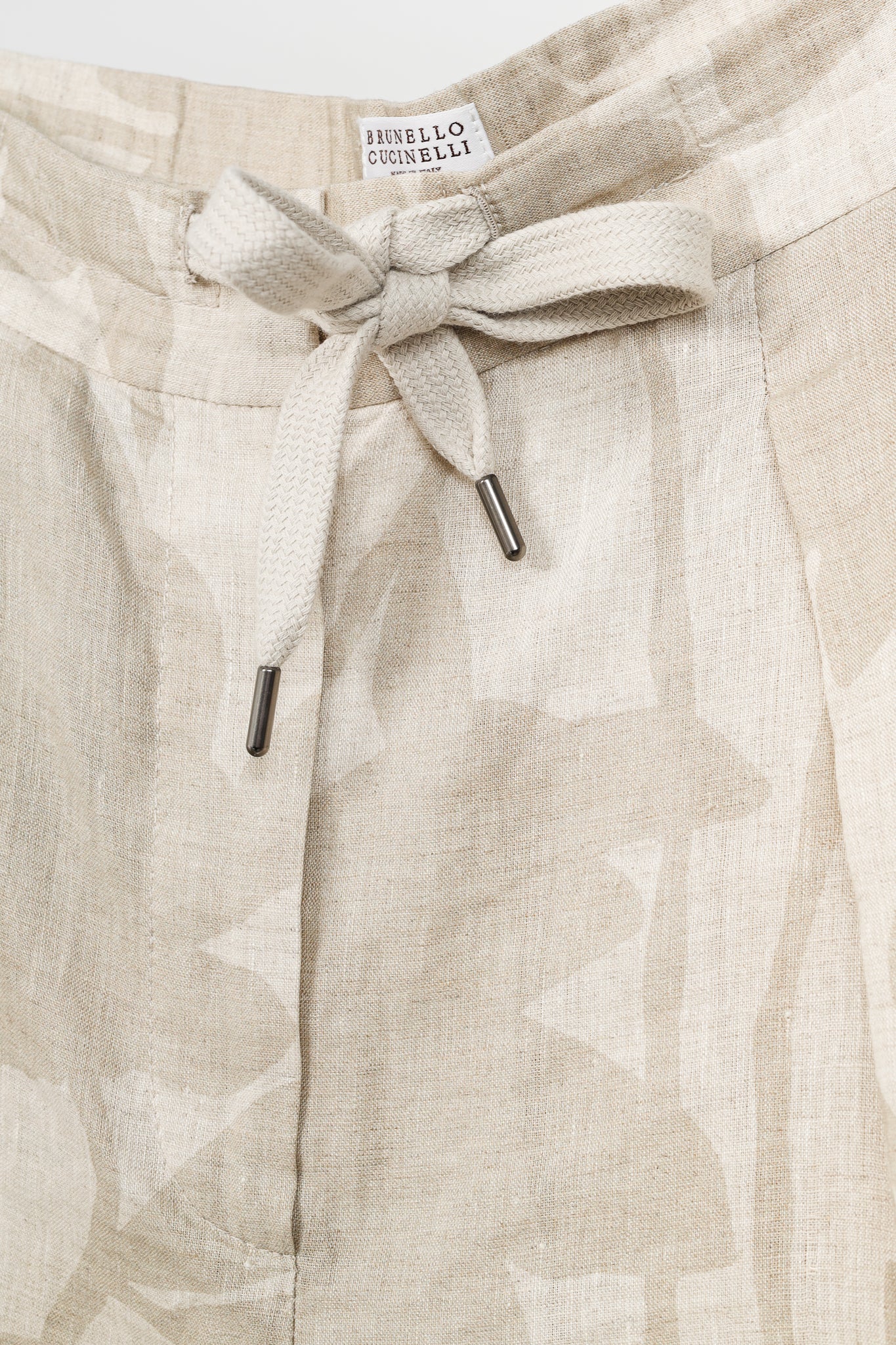Brunello Cucinelli SS/24 Natural Ramage Floral-Print Linen Slouchy Trousers