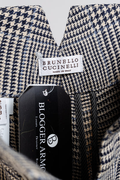 Brunello Cucinnelli SS/19 Beige & Black Linen Check Trousers