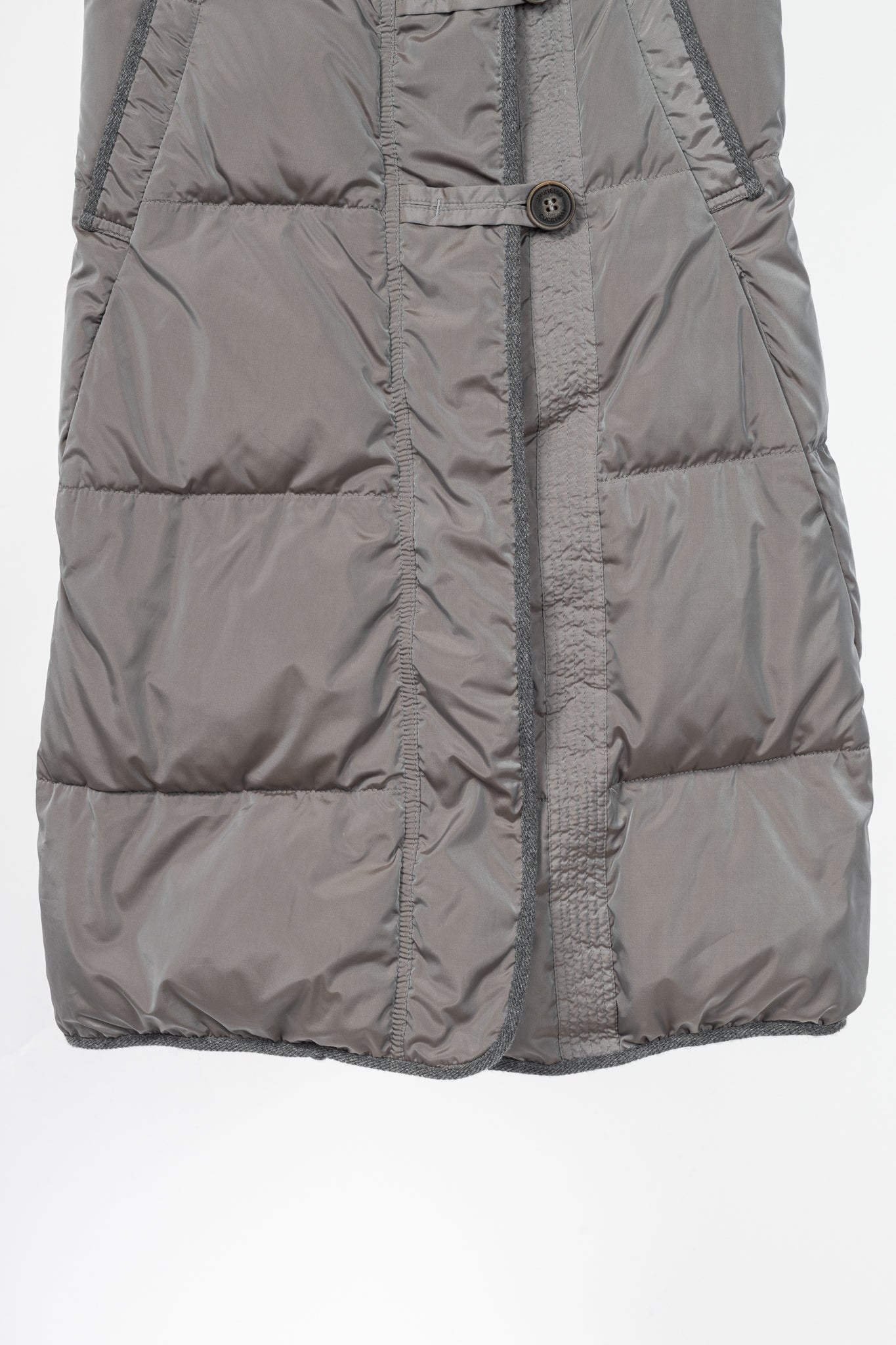 Brunello Cucinelli Grey Quilted Fur-Hood Cap-Sleeve Puffer Down Coat