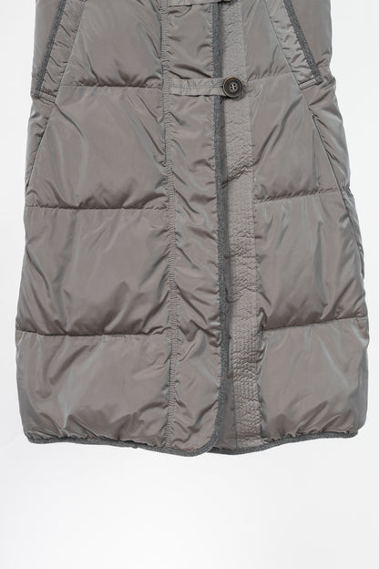 Brunello Cucinelli Grey Quilted Fur-Hood Cap-Sleeve Puffer Down Coat