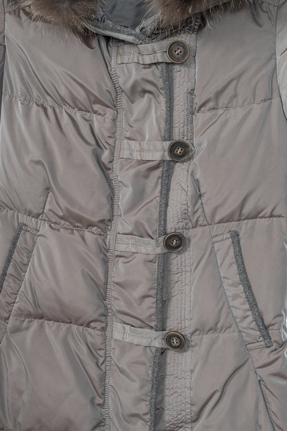 Brunello Cucinelli Grey Quilted Fur-Hood Cap-Sleeve Puffer Down Coat