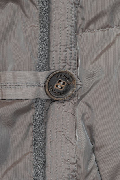Brunello Cucinelli Grey Quilted Fur-Hood Cap-Sleeve Puffer Down Coat
