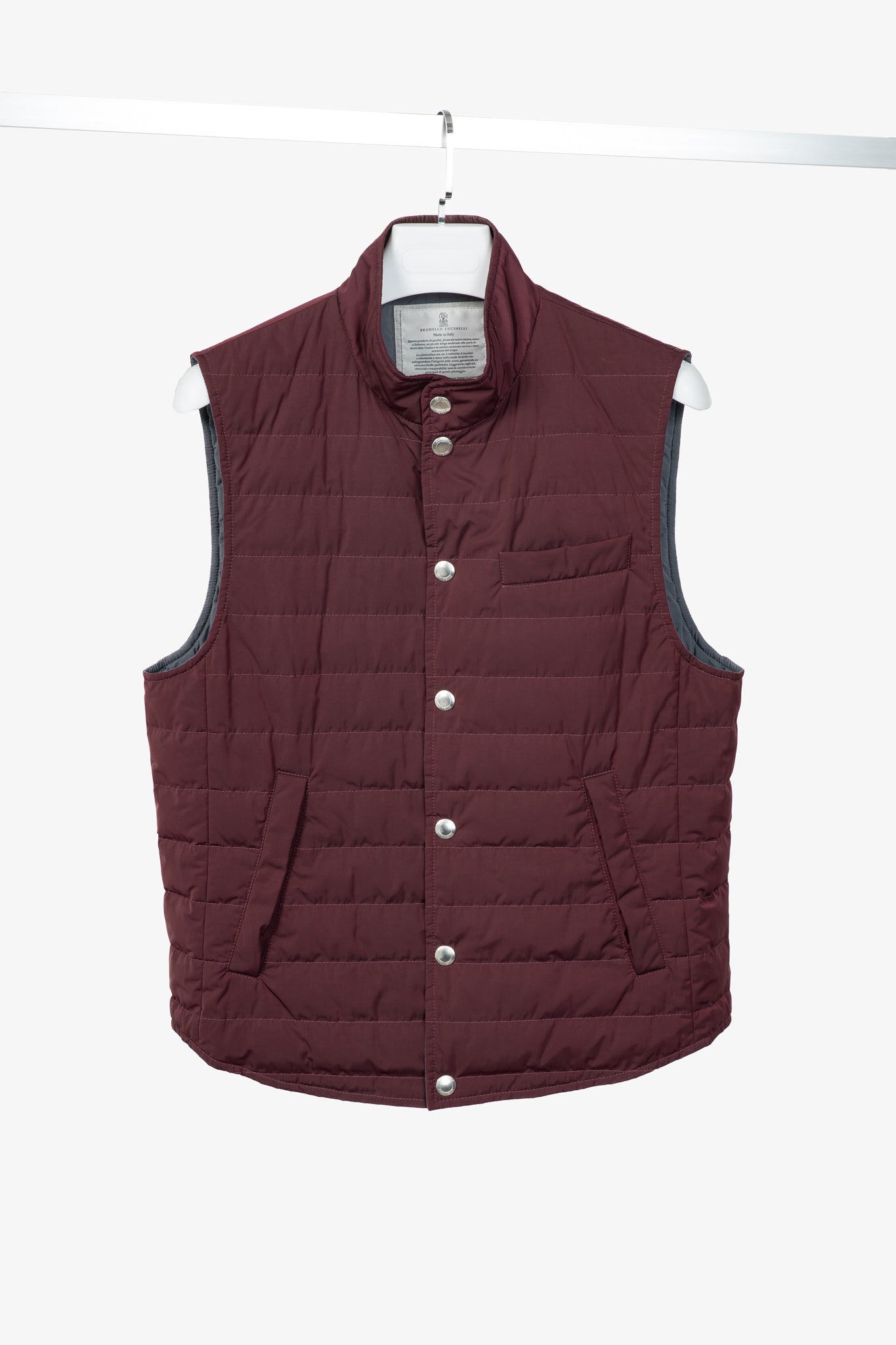 Brunello Cucinelli AW18 Burgundy Quilted Snap Down Vest