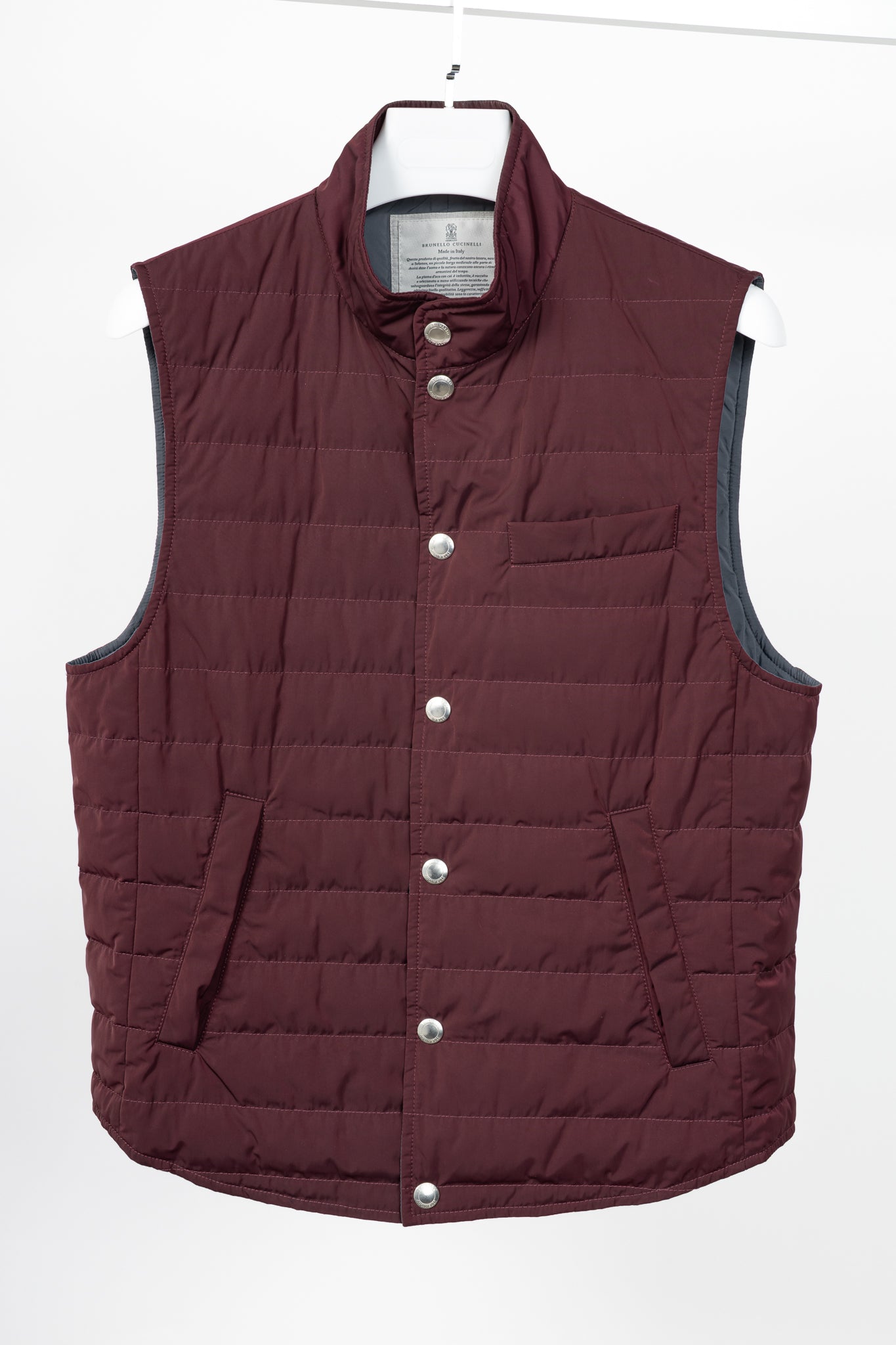 Brunello Cucinelli AW18 Burgundy Quilted Snap Down Vest
