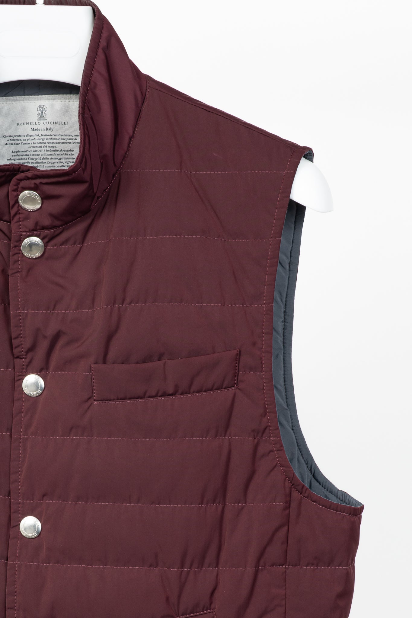 Brunello Cucinelli AW18 Burgundy Quilted Snap Down Vest