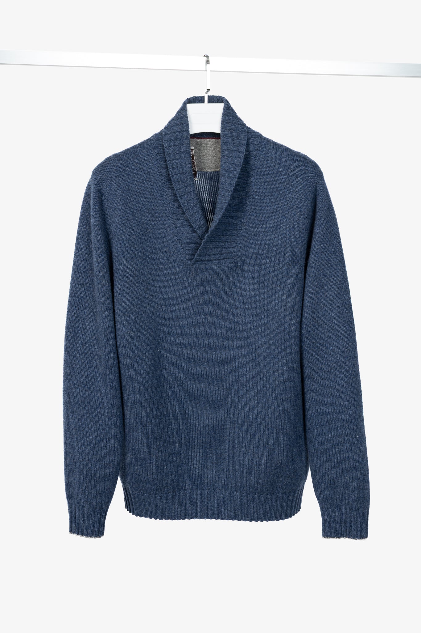 Brunello Cucinelli Blue Cashmere Shawl-Collar Sweater