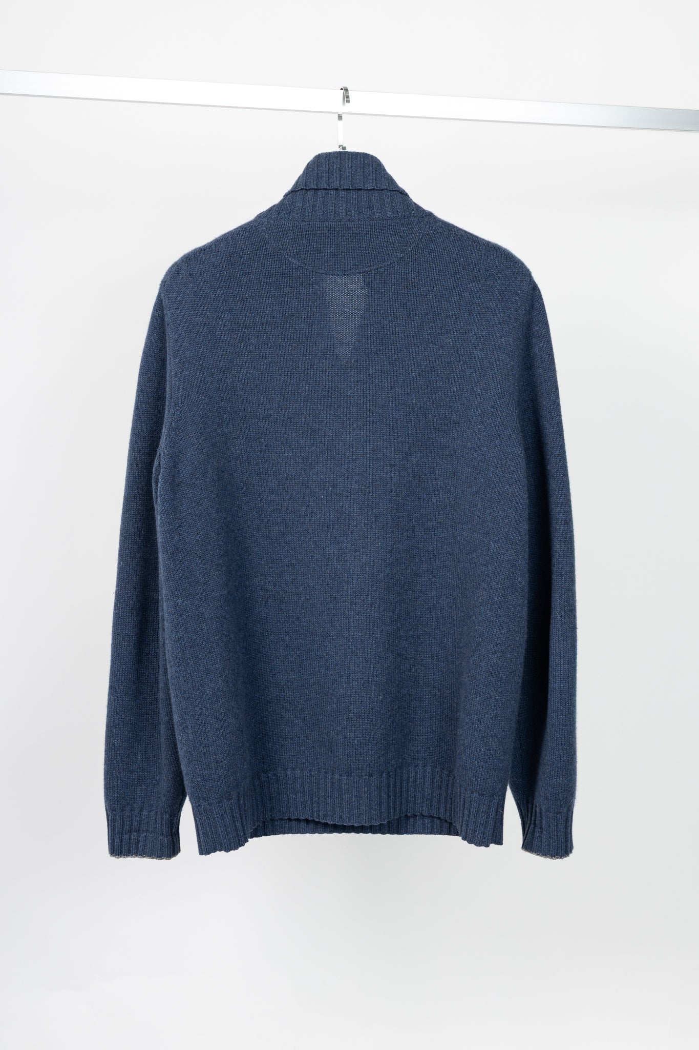 Brunello Cucinelli Blue Cashmere Shawl-Collar Sweater