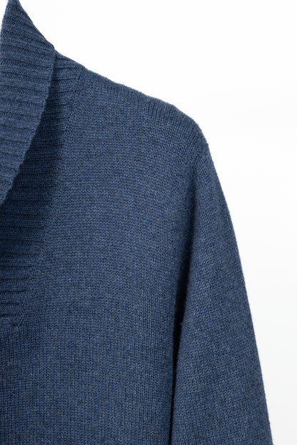 Brunello Cucinelli Blue Cashmere Shawl-Collar Sweater