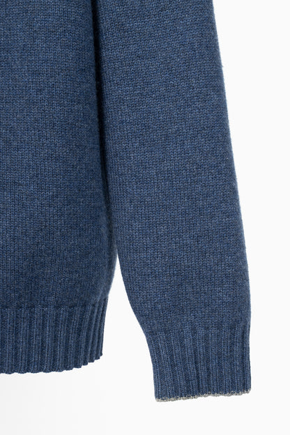 Brunello Cucinelli Blue Cashmere Shawl-Collar Sweater