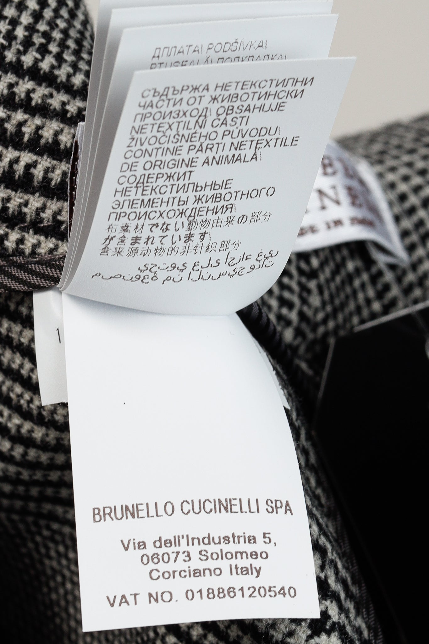 Brunello Cucinelli Black White Houndstooth Wool Cigarette Trouser with Monili