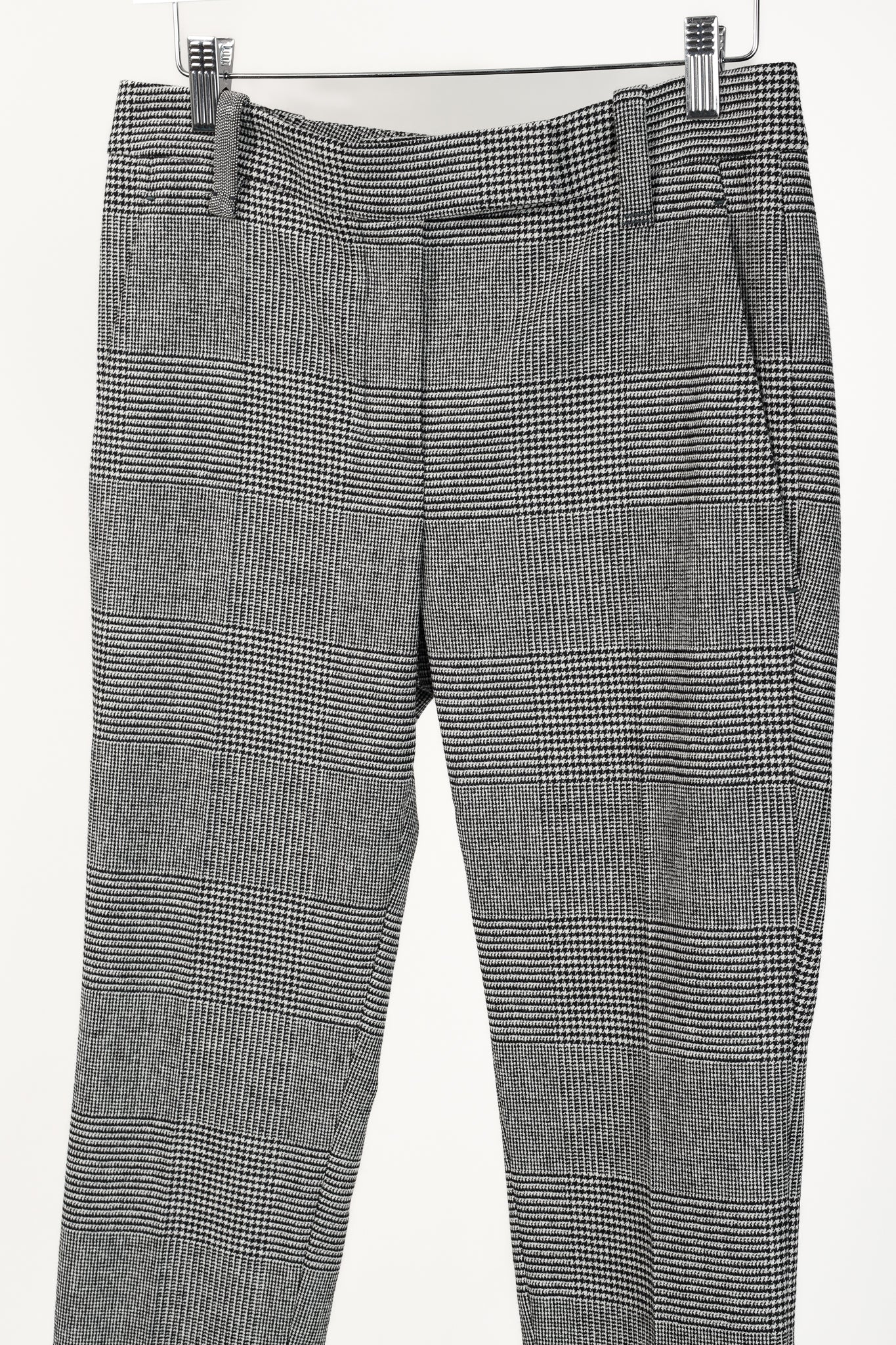 Brunello Cucinelli Black White Houndstooth Wool Cigarette Trouser with Monili